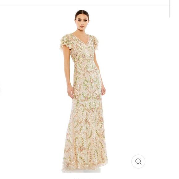 Mac Duggal Formal Embellished Beaded Cap Sleeve Long Gown Nude Size 14 NWT - Picture 3 of 11